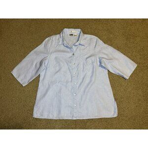 EDWARD Irish Linen Light Blue Button Shirt Top Embroidered 3/4 Sleeve Casual 1X